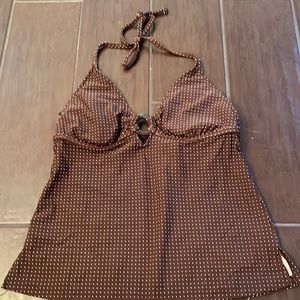 Brown and white polka dot swim suit